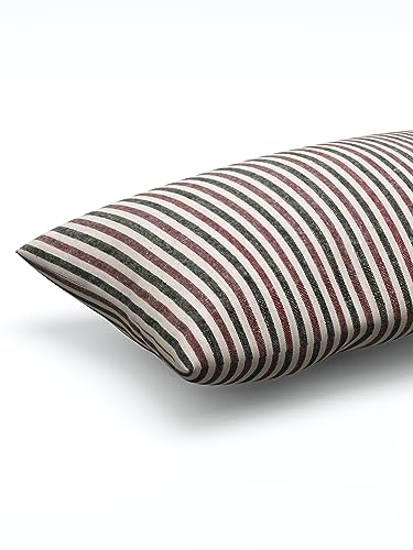 Image of 180 TC Pillow Cover Set of 2 | Pillow Cover Cotton 100% | Pillow Cover Set of 2 King Size | Wrinkle Free & Fade Resistance | Striped Pattern | Standard Size | All Season Use (Red Lotus)