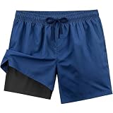 Mens Swim Trunks 2 in 1 Swimming Board Shorts with Pockets Q...