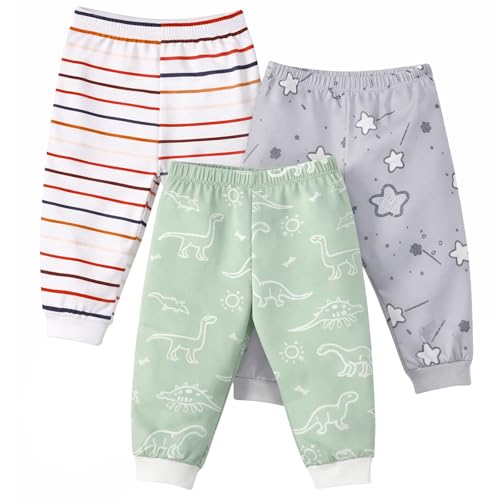 littogoose Baby Jogger Pants with Elastic Cuffs – Stay-On Lightweight Toddler Joggers, Soft & Stretchy Baby Pants, 3-Pack