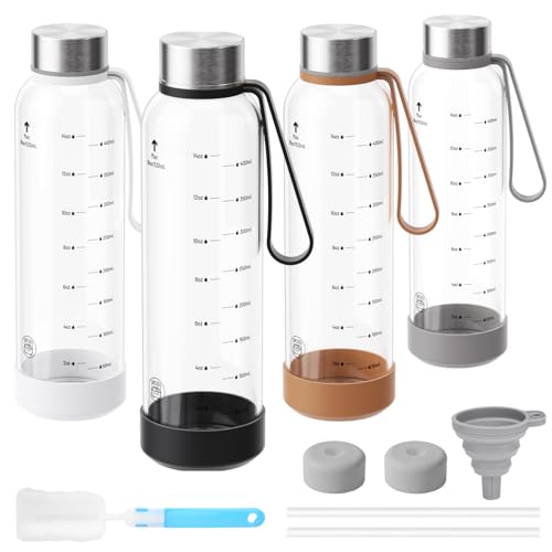 Sursip 18 oz Glass Water Bottles, 4 Pack