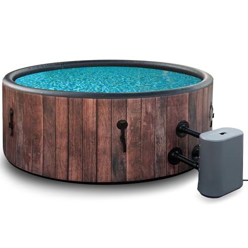 COIL Idromassaggio da giardino per esterni, resistente all'inverno, SPA per esterni, gonfiabile, per 6 persone, effetto legno, robusto materiale DWF, gonfiabile, idromassaggio benessere