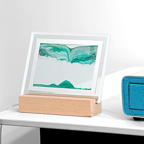 MoYouno Flowing Sand Painting, Moving Sand Rectangle Glass ,Glass 3D Deep Sea Sandscape in Motion Display Flowing Sand Frame,for Home Ornament Office Desktop Art Bookshelves Decoration (Green) Cover
