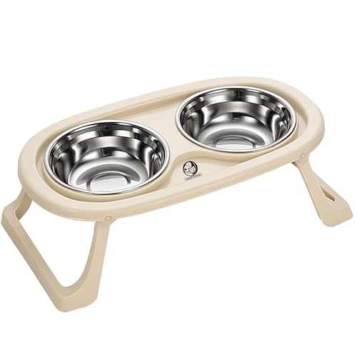 Image of Foodie Puppies Pet Duo Dinner Stand Bowl - (Beige) | Stainless Steel Foldable Stand Bowl for Food & Water | Suitable for Cats, Puppies and Small Dogs | Elevated Feeding Station for Healthy Digestion