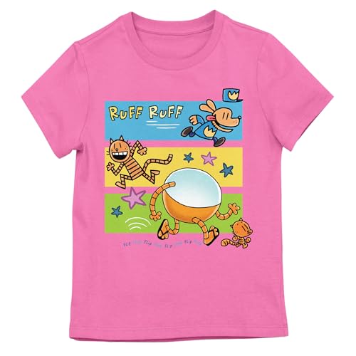 Dog Man, Li'l Petey and 80-HD Running on Pink Short Sleeve Girls T-Shirt
