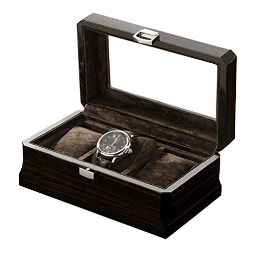 Boîte de montre en bois laqué piano avec fenêtre pour 3 montres de luxe