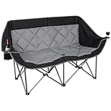 Romswi Double Camping Chair,2 Person Camping Chair Oversized Folding Loveseat,Heavy Duty Camping Couch & Outdoor Sofa with Cup Holders,Supports 750LBS