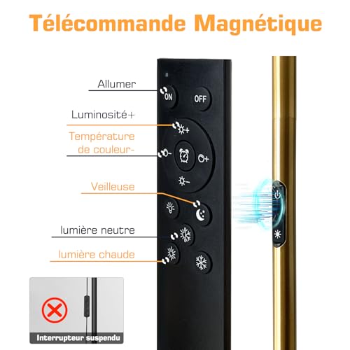 Lampe doré sur pied 3 lumières rondes avec télécommande et éclairage variable - 5