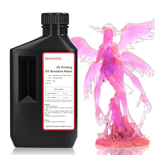 Image of RepRapper Dual Color Water Washable 3D Printer Resin, 405nm Fast UV-Curing Color Change 1kg 3D Printing Photopolymer Sensitive Resin for LCD Printer, Purpleish Orange 1000g