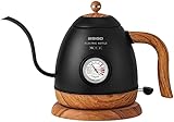 Bsigo Gooseneck Electric Kettle with Thermometer, 100% Stainless Steel for Pour-over Coffee & Tea Kettle, Auto Shut off Anti-dry Protection, Quick Heating Boiling Water, 1000W-0.8L, Black