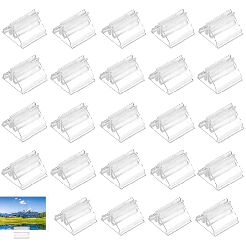 shweehon 24 PCS Clear Game Card Stands Photo Holders for Tables Menu Holders for Tables Plastic Place Holders for Business Cards for Wedding Cards Photos Memos Pictures Display