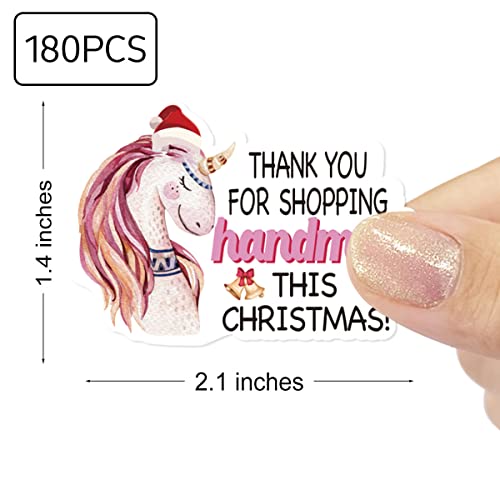 Wailozco 180 Pcs Thank You Shopping Handmade Unicorn Stickers,Cute Small Business Envelopes Stickers For Packages/Handmade Goods/Bags ,Christmas Theme Shop Seals #TOP1