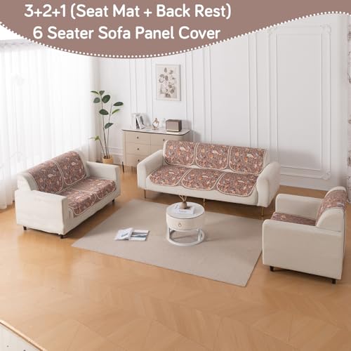 Image of HOKIPO HeavenHue Sofa Cover 6 Seater Panel Set 3+2+1, Vintage Bloom