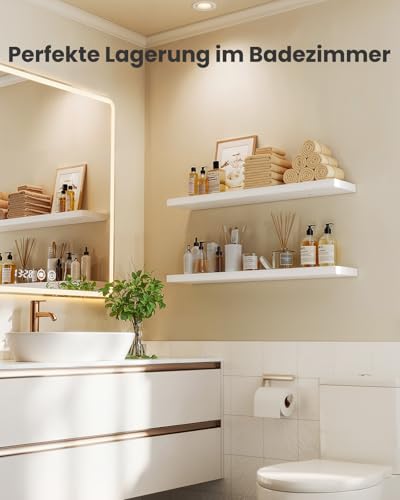 STOREMIC 60cm L Wandregal, 3-teiliges Schweberegal-Set für Bad-/Wohn-/Schlafzimmer/Küche, weißes Wandregal Holz mit unsichtbaren Halterungen, 60 x 17 x 3cm