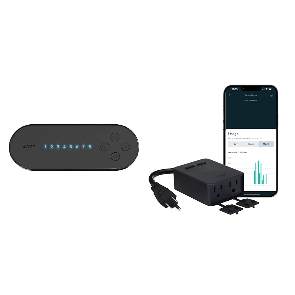 WYZE WSPRK1 Smart Controller, Smart Sprinkler Timer, Black & Plug Outdoor, Dual Outlets Energy Monitoring, IP64, 2.4GHz WiFi Smart Plug, Black
