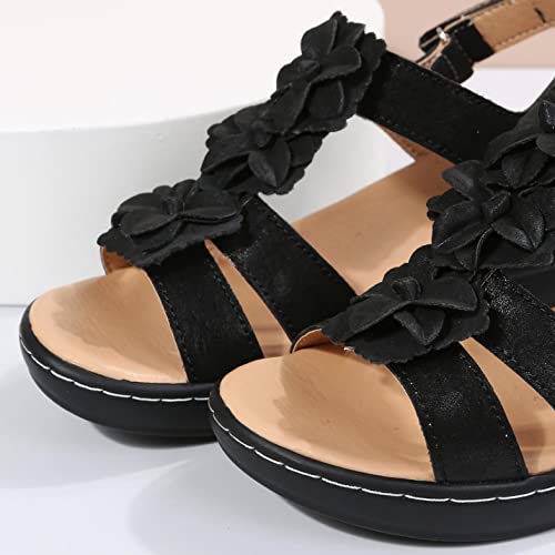 Haoricu Sandals Women's Orthopedic Open Toe Leather Sandals, Premium Comfy Hook And Loop Closure Sport Sandal(Blue,8) #TOP6