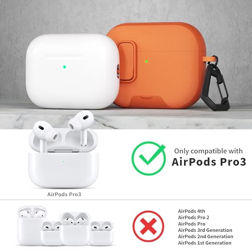 Image of for AirPods Pro 3 Case with Lock,TPU Leather Texture Durability Anti-Lost & Shockproof Protective Cover Accessories with Cleaning Kit in Keychain for Apple iPod Pro 3rd Generation 2025(Orange)