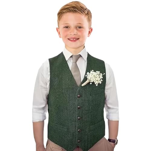 Boys Tweed Vest Vintage Toddler Waistcoat with Pocket Slim Fit Formal Dress Up Outfit - Main Image
