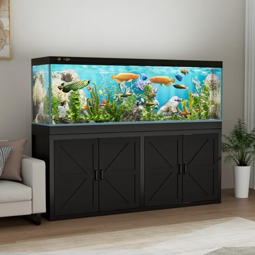 VOWNER 125-150 Gallon Fish Tank Stand with Power Outlet, Heavy Duty Aquarium Stand with Cabinet Storage for Fish Tank Filters and Accessories, 72.9' L*18.9' W Tabletop, 2200 LBS Capacity, Black