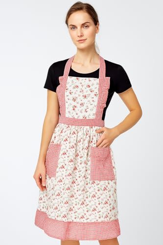 Image of Kitchen Apron for Women | Japanese-style Cooking Aprons | Cute Apron for Women With Pockets | Polyester Cotton Apron |Perfect for Cafe Shop, Baking, Gardening, Cooking (1piece)