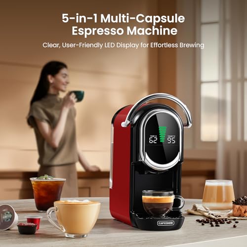 Image of Magician1 Mini 5in1 Pod Coffee Machines for Nespresso OL, Dolce Gusto, Lavazza A Modo Mio Capsule, ESE 44 Pads and Espresso Ground Coffee, 20 bars, 1450W, LED Display, Hot+Cold Mode for Home & Office
