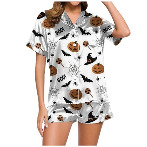 Pyjama short femme ensemble nuit satin graphique manches courtes