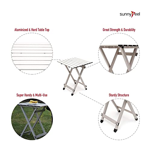 SUNNYFEEL-Folding-Camping-Table-Lightweight-Aluminum-Portable-Picnic-Table-185x185x245-Inch-for-Cooking-Beach-Hiking-Travel-Fishing-BBQ-Indoor-Outdoor-Small-Foldable-Camp-Tables