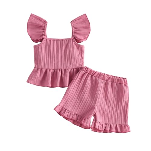 Image of Little Toddler Kids Girl Clothes Set 1-8 Years Summer Outfits Solid Color Tank Tops & Shorts