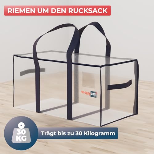 WRAPPYBAG 8er Pack Große Kunststoff Aufbewahrungstasche – XXL Tasche Groß für Umzug, Reise – Robust, Dick und Wasserabweisend mit Verstärkten Griffen – Für Kleidung und Bettwäsche – 75 x 36 x 38 cm