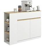 HOMCOM Aparador de Cocina, Armario de Cocina Estrech con 2 Cajones, 3 Estantes Abiertos, 2 Puertas, Estante Ajustable, Aparador Nórdico para Comedor, 110x29,5x82 cm, Blanco