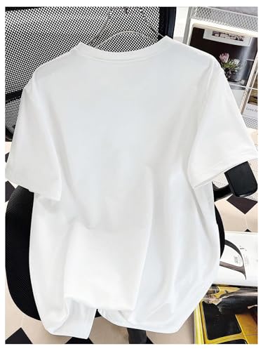 Image of RoseSeek Girl's Graphic Drop Shoulder Star Print Tee Tops Short Sleeve Crew Neck Summer Shirts