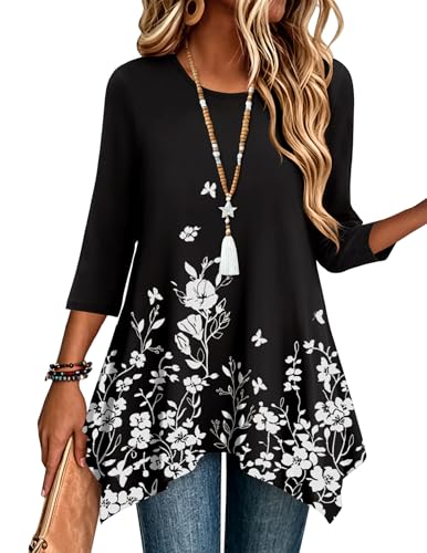 Image of Zeagoo Womens Tops 3 /4 Sleeve loose fit dressy Tunics Plus Size Boho Shirts