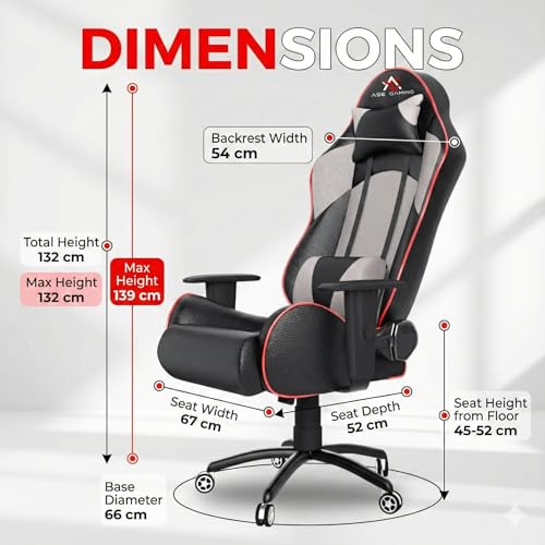 Image of ASE GAMING Gold Series Ergonomic Gaming Chair Premium PU Leather, Adjustable Neck & Lumbar Pillow, 180 Degree Recline with Black Metal Base with 3 Years Warranty (Grey)