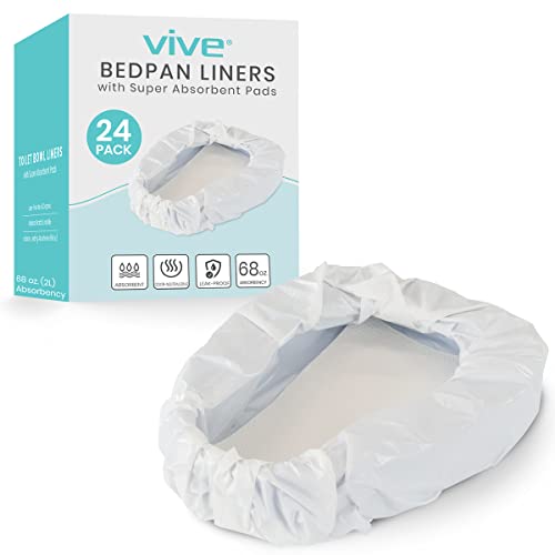 Vive Bedpan Liners With Absorbent Pads (24 Pack) - Bedpans For Bedside Commodes, Females, Elderly Men, Women, And Bedridden Patients - Disposable Pads & Universal Fitting- Neutralizes And Reduces Odor #TOP14