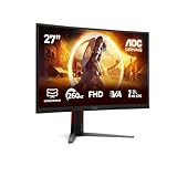 AOC Gaming Monitor C27G4Z2 27 Zoll Curved, FHD, 260Hz, Fast VA Panel, 0.3ms MPRT, Adaptive Sync, HDR10, FreeSync Premium, Höhenverstellung,(1920x1080 HDMI 2X 2.0 DP 1x 1.4) Schwarz