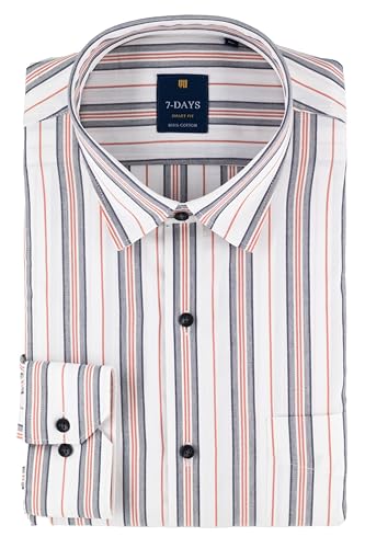 Image of 7-DAYS Men's Premium Striped Shirt - 100% Cotton, Tailored Fit (Between Slim & Regular), Full Sleeve, with Pocket - Smart Office & Casual Look