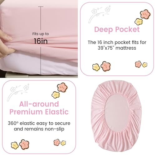 Image of PHF 5 Piece Kids Comforter Set, Ultra Soft Twin Size Comforter Sets Include Comforter, Fitted Sheet, Flat Top Sheet, Pillowcase, Sham for Girls, Floral Bed in A Bag for Baby Bedroom, Floral