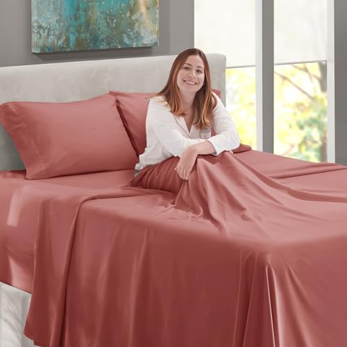 Image of Nestl Full Size Sheet Set, 4 Piece Extra Deep Pocket (18-24 inches), Microfiber, Hotel Luxury, Soft, Breathable, Wrinkle-Free, Easy to Care, Pink Clay