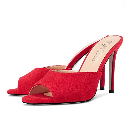 Image of TNYNFBEB Women Stiletto High Heel Peep Open Toe Sandals Slingback Slip-on Wedding Office Cute Basic Classic 3.9 Inches Heels