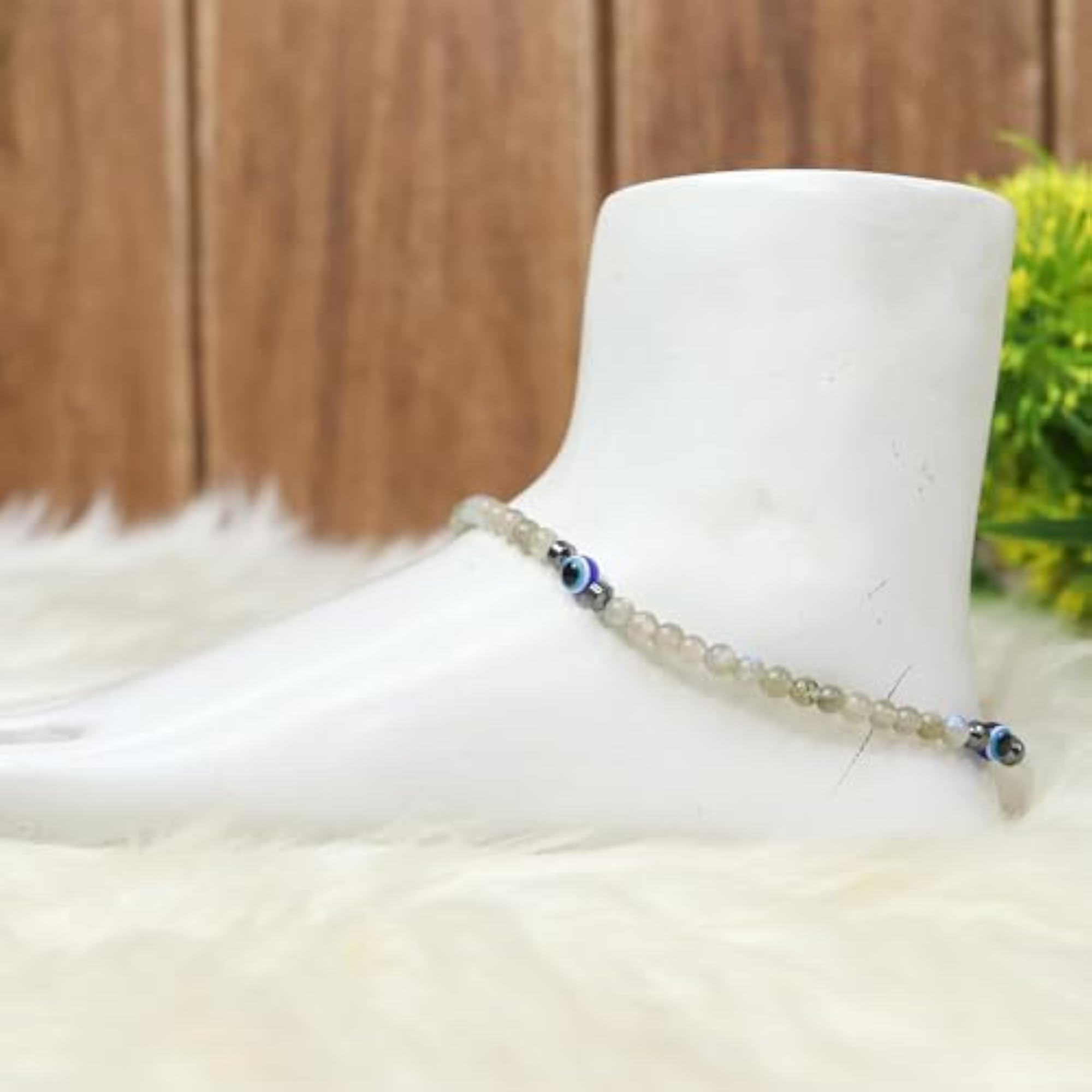 Feng-Shui Natural Labradorite Crystal Anklet, Energized Beads