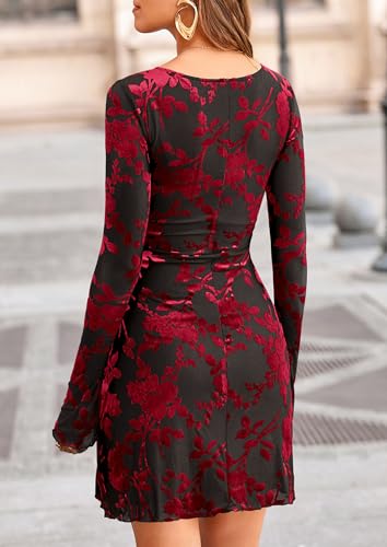 Image of PRETTYGARDEN Women's Fall Floral Long Sleeve Mini Dress