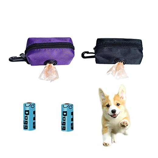 2 Soporte para Bolsas De Caca De Perro, Bolsa De Gancho Portátil Bolsas De Recogida De Cachorros con Orificio Dispensador ,con 2 rollos de bolsas para excrementos para cualquier correa de perro.