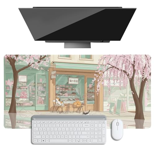 Tapis de souris rose en cuir synthétique chat japonais et Sakura premium