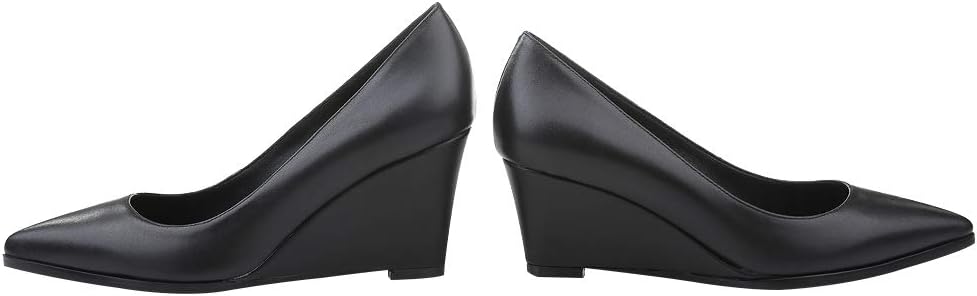 ANUFER Womens Genuine Leather Pointed Toe 5.5CM/8CM Wedge Heel Pumps Office Work Court Shoes