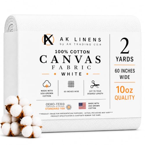 AK Trading CO. | Premium 10oz White Cotton Duck Canvas Fabric | Heavyweight | 60'' Wide | Arts & Crafts, Upholstery, Home Projects - 2 Yards