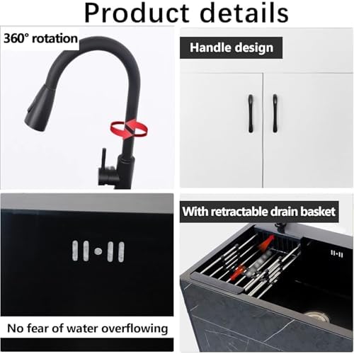 Portable Utility Sink with Cabinet - Commercial Single Bowl Kitchen Sink Combo Set with Faucet & Storage for Indoor/Outdoor Laundry Room, Backyard, Garage Use