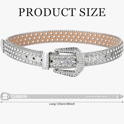 4 Pcs Women Rhinestone Jewelry Denim Accessories Set, Women's Rhinestone Bling Belt Shiny Hoop Earrings, Necklace and Bracelet for Wedding Halloween2