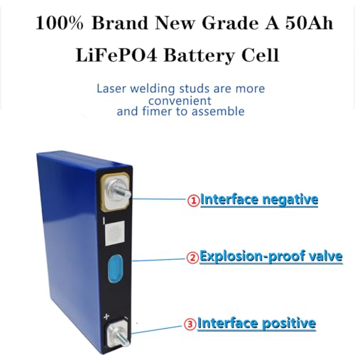 Image of LiFePO4 Cell 3.2V 50Ah Grade A Deep Cycle Battery Lithium Iron Phosphate Rechargeable Battery Max.Continous Discharge 50A /1C,Included M6 Nuts and Bus Bars