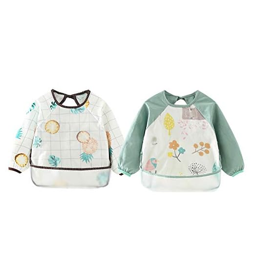 Happy Cherry Blusa babero bebé manga larga delantal comida infantil impermeable pintura comedor niña niño para parque escolar Actividad infantil 2 piezas verde flor/blanco piña 110 (3-4 años), Verde