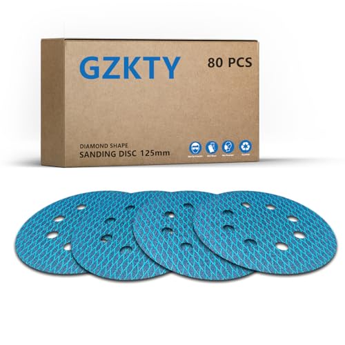GZKTY 80 Discos Lija 125mm 600 Grano | 8 Agujeros Extracción Polvo | Papel Abrasivo para Desbaste Profundo en Madera | Compatible con Lijadoras Orbitales/Excéntricas