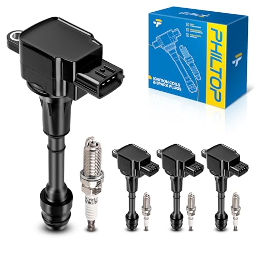Image of PHILTOP Ignition Coil Pack and Spark Plugs Fits for Nissan 2002-2006 Altima 2.5L, Nissan 2002-2006 Sentra 2.5L, 4PCS UF350